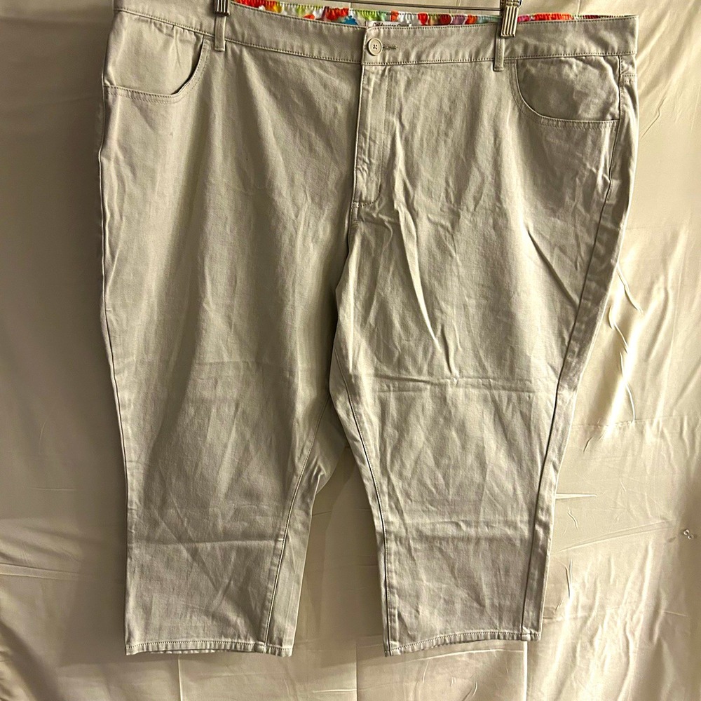 New Sz 24 Cold water Creek Beige Cotton Capri Pants Pockets Flat Front #1784* 1.